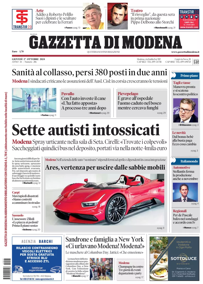 Prima-pagina-gazzetta di modena-oggi-edizione-del-2024-10-17